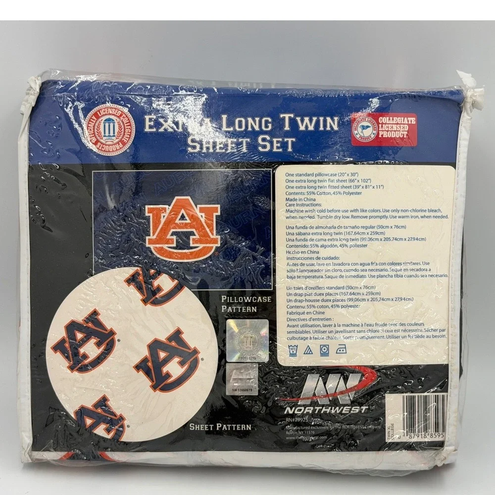 Northwest Auburn Tigers Sheet Set Twin XL NCAA Collegiate NEW